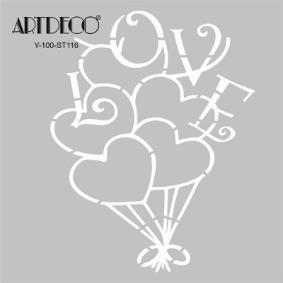 Artdeco Stencil Kalp Balon  30x30cm-ST116