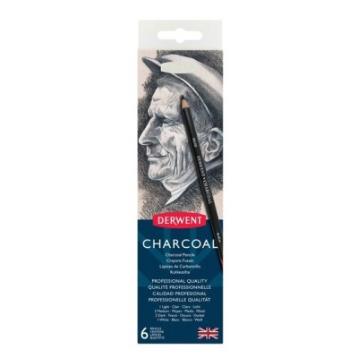 Derwent Charcoal Pencils Kömür Füzen Kalem Seti 6'lı Teneke Kutu
