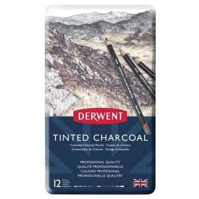 Derwent Tinted Charcoal Renkli Kömür Füzen Seti 12'li Teneke Kutu