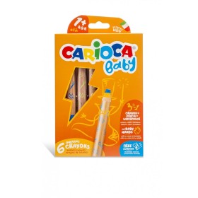 Carioca Baby "3 In 1" Jumbo Ahşap Gövdeli Boya Kalemi 6'Lı (Kalemtraş Hediyeli)