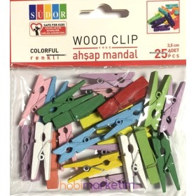 Südor Ahşap Mandal Büyük 3,5 cm 25'li RENKLİ