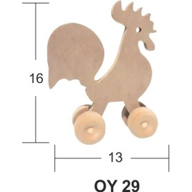 Ahşap Tekerlekli Oyuncak Horoz 16x13