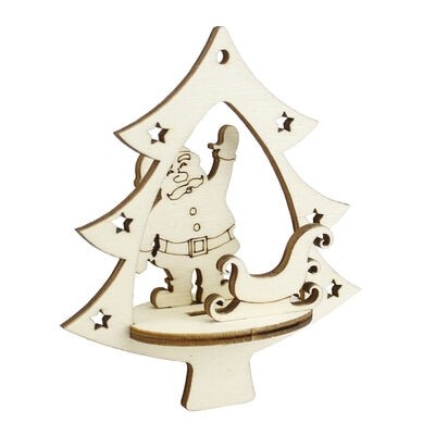 Lazer Kesim Paket Süs  Çam İçinde Noel Dayı
