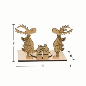 Yılbaşı T-Light Mumluk Mr&Ms Geyik 7x10x6cm Ahşap Obje