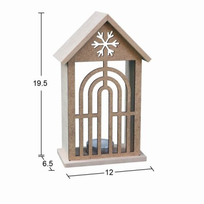 Yılbaşı T-Ligt Mumluk Ev Kar Tanesi Desen 19x12x6 cm Ahşap Obje